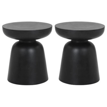 Home Square Lucida 18" Concrete End Table in Painted Black - Set of 2