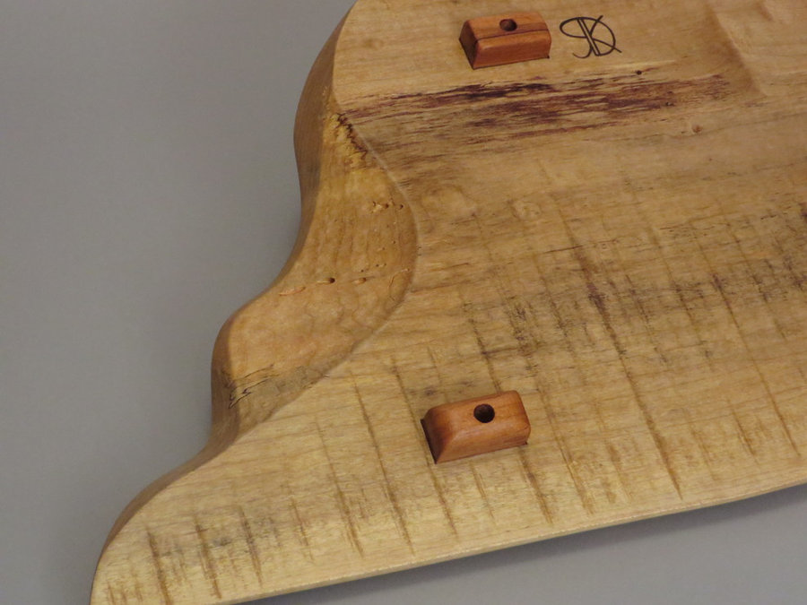 Tray 17021 DETAIL: Maple, Footed, Rustic Surface, Carved Handles.