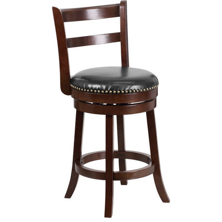 26'' High Cappuccino Counter Height Stool, Black Leather Seat