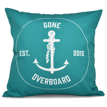 Gone Overboard, Word Print Outdoor Pillow, Green, 20"x20"