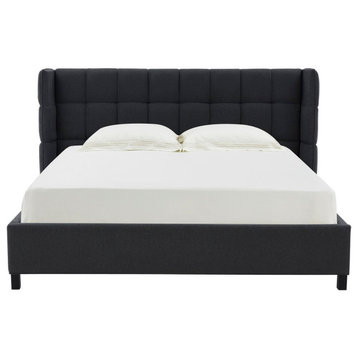 Safavieh Couture Emerson Grid Tufted Bed, Dark Grey, Queen