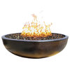48" Concrete Fire Pit Bowl, Dark Bronze, Exotic Black Fire Glass, Natural Gas