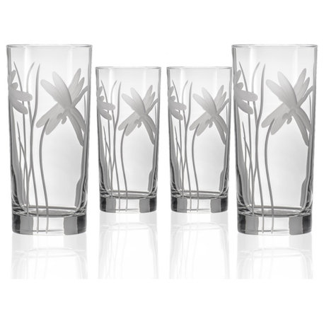 Dragonfly Highball Drinking Glass 15 Ounce, Set of 4