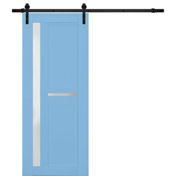 Barn Door 30 x 80, Veregio 7288 Aquamarine & Frosted Glass, 6.6' Rail