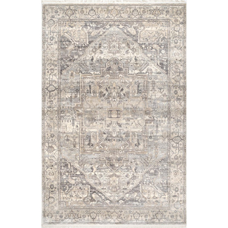 Nuloom Ehtel Medallion Fringe Traditional Area Rug, Neutral 2'x3'