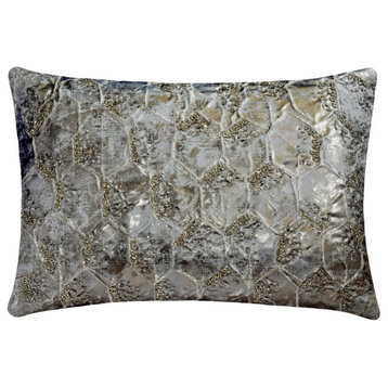 Blue Jacquard 12"x22" Lumbar Pillow Cover Foil and Beaded Silver Ore