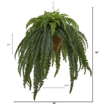 50" Giant Boston Fern Artificial Plant in Hanging Cone