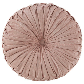 Pleated Poly Chenille Round Floor Pillow Seat Cushion, Blush
