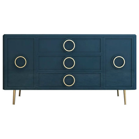 Navy Blue Sideboard Cabinet Gold Credenza Drawers and 2 Doors 47.2"