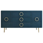 Homary - Navy Blue Sideboard Cabinet Gold Credenza Drawers and 2 Doors 47.2" - A classic design has been updated in this stylish server. Made from MDF and metal, this mid-century modern sideboard features a unique surface with the gold circle decor and regular rectangle shape. Plenty of storing spaces with drawers organize your dining accessories well, while 2 doors open to provide extra space. Choose the TV Stand from the same collection to create a harmonious look.