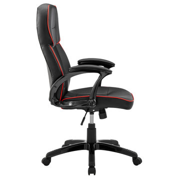 Bender Adjustable Racing Gaming Chair in Black Faux Leather with Red Accents