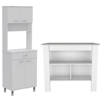 Home Square 2-Piece Set with Cala Kitchen Island and 66" High Pantry Cabinet
