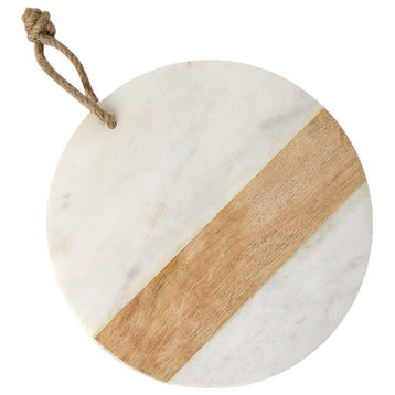 Marble and Wood Round Serving Tray