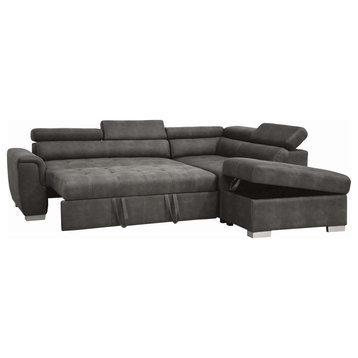 Thelma Sectional Sofa With Sleeper/Ottoman, Gray Polished Microfiber