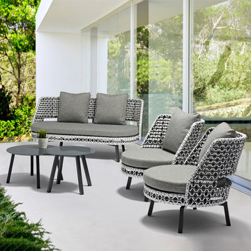 5-Pieces Rattan Patio Conversation Set with Rotating Armchair and Round End Tabl