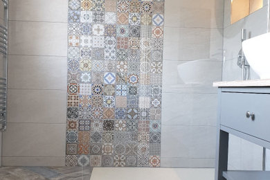 Bathroom with coloured tiles
