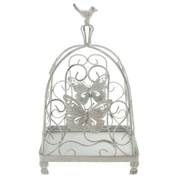 Decorative Metal Cage/Planter Decor/Candle Holder With Butterfly and Bird Accent