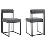 Armen Living - Anastasia Dining Chair With Matte Black Iron and Anchor Gray Fabric, Set of 2 - Make a stylish impact with the clean and modern aesthetic of the Anastasia Dining Chair in Fabric and Metal - Set of 2 by Armen Living. Its crisp and refined frame is combined with plush upholstery to lend a chic and striking edge to any room. A cylindrical cushion is beautifully balanced upon its airy frame to offer comfortable back support. Its cushioned backrest and padded seat showcase a neat channeling detail that provides texture for a chic and inviting look. The chair is upholstered in performance fabric to offer easy care and maintenance. Its slender and clean-lined metallic frame reflects the refined and elevated tone of our chair. The contemporary Anastasia chair can add a dose of comfort and charm to your eat-in kitchen and dining room. With versatile styling potential, it can serve as an occasional chair to offer an easy and chic place to land anywhere from your lounge to your home office. Available as a set of two, the Anastasia Dining Chair comes in brushed stainless steel with Light Gray, Charcoal, Blue, or Taupe fabric or matte black iron with Anchor Gray fabric, Light Gray fabric, or Light Gray faux leather to bring style and comfort to your home.