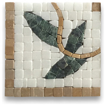 Marble Mosaic Border Decorative Tile Olive Branch Green 4x4 Tumbled, 1 piece