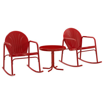 Griffith 3-Piece Outdoor Rocking Chair Set, Bright Red Gloss