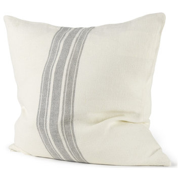 off white Pillow Cover With Ash Gray Stripes