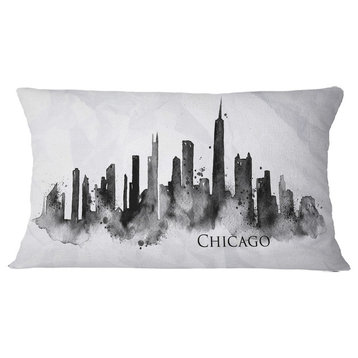 Chicago Black Silhouette Cityscape Painting Throw Pillow, 12"x20"