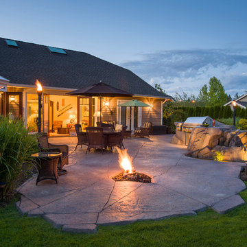 Serene Backyard in Surrey with Fire Pit, Eating Area and Built in BBQ