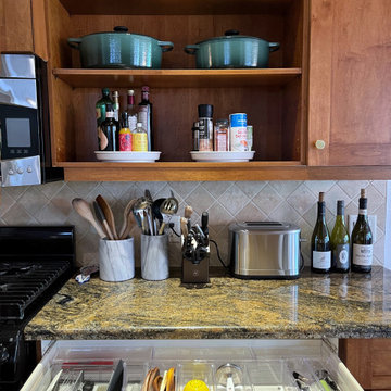 After: Streamlined Utensil Drawer and Organized Kitchen Shelves