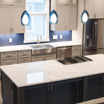 Kitchen island quartz countertop with cooktop