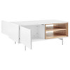 Bodie 48" Coffee Table With Open Storage, Oak, Doors and Legs, Matte White