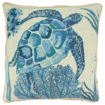 Down-Filled Sea Turtle Throw Pillow, Navy Blue, 20"