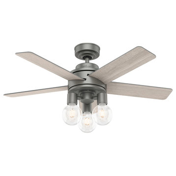 Hunter 44" Hardwick Matte Silver Ceiling Fan With LED Light Kit and Remote