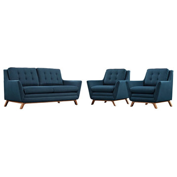 Gillian Azure 3 Piece Upholstered Fabric Living Room Set