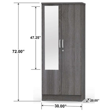 Better Home Products Harmony Two Door Armoire Wardrobe with Mirror in Gray