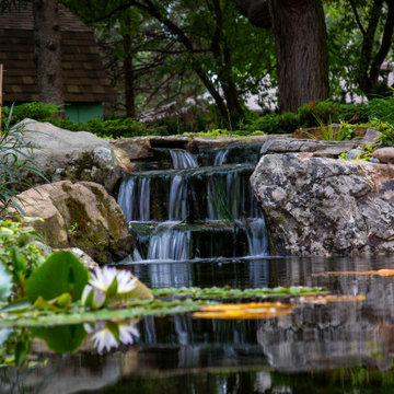 Outdoor Pond with Natural Stone Fire Pit