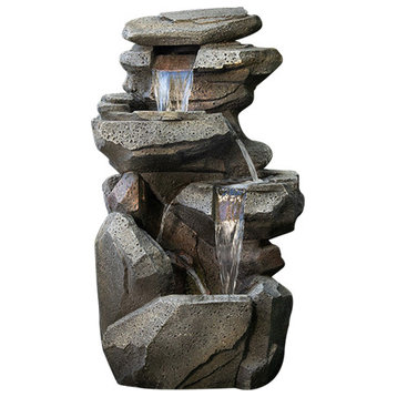 40" Tall Outdoor 4-Tier Rock Cascading Waterfall Fountain With LED Lights