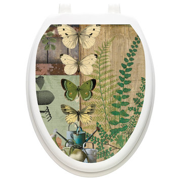 In the Garden Toilet Tattoos Seat Cover, Vinyl Lid Decal, Bathroom Decor , Elongated