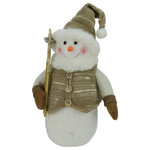 Northlight Seasonal - 10" Alpine Brown Snowman with Ski Poles and Mistletoe Christmas Decoration - From the Alpine Chic Collection: | This adorable little snowman is fully prepared to journey into the great outdoors | Features sparkling body and head with soft arms that finish with faux fur trimmed tan mittens | Sparkling sprigs of white pine and mistletoe accent the ski poles and hat | Flexible wire in hat allows for it to be positioned to your liking | For indoor use only | Dimensions: 10"H x 6"W x 4"D | Material(s): foam/fabric/faux fur/polyfil/wire