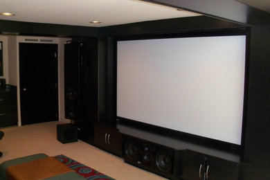 Trendy home theater photo in Boston
