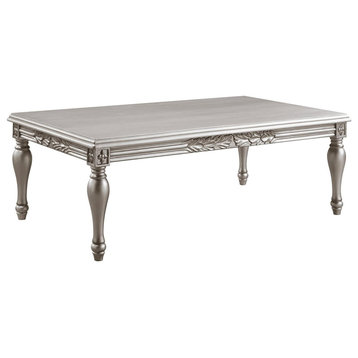 Rectangular Coffee Table, Turned Legs & Large Top With Carved Details, Platinum
