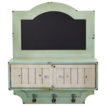 21.5" Vintage-Style Chalkboard Wall Organizer With Doors and Hooks