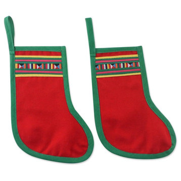 2-Piece Novica Lisu Stockings, Red Cotton Blend Ornaments