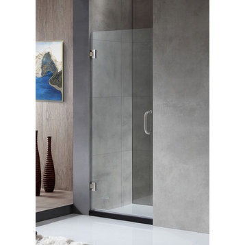 ANZZI Fellow Series 24 In. By 72 In. Frameless Hinged Shower Door In Brushed Nic