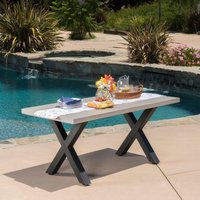 GDF Studio Galatian Outdoor Concrete Dining Table With Black Iron Legs