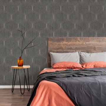 Optical Geo Grey Wallpaper by Graham & Brown Bedroom Shot