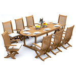 Teak Deals - 9-Piece Outdoor Teak Dining Set 94" Masc Oval Table, 8 Warwick Folding Chairs - Set includes: 94" Double Extension Oval Dining Table and 8 Folding Arm Chairs.
