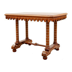 Indian Inlaid Teak Center Table - Side Tables And End Tables