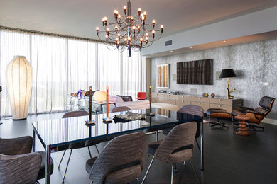 Great room - contemporary great room idea in Orlando with gray walls