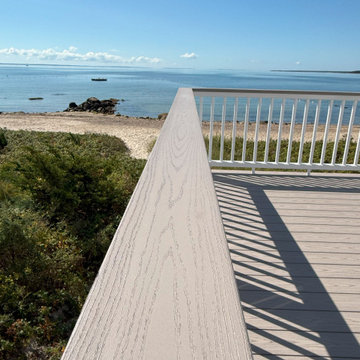 TimberTech Deck with Drink Rail, ADA Rail Upgrades Wareham, MA Coastal Cottage