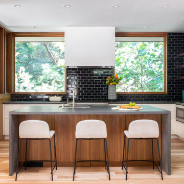 Kitchen with Navy Blue Subway Tiles